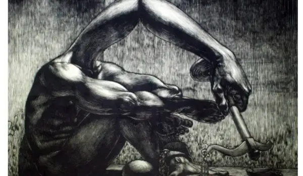 Muhlis Lugis, Penoda Keadilan, woodcut, 2013.
